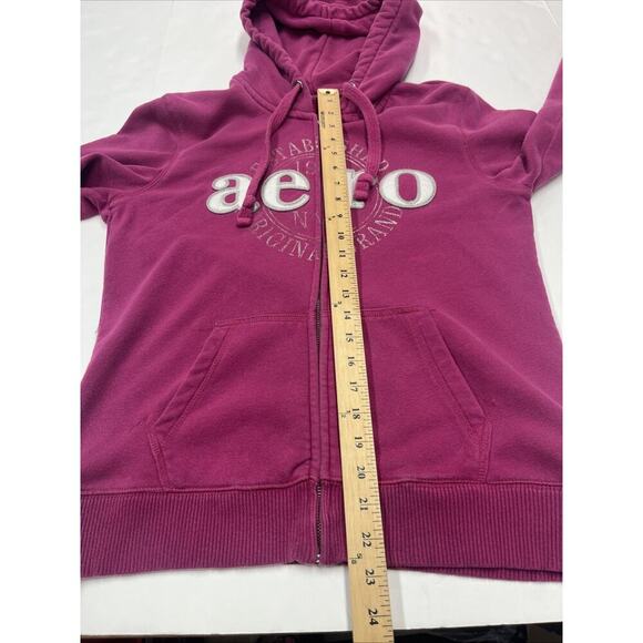 Aeropostale Y2K Puff Print Embroidered Spell Out Zip Up Hoodie Womens Sz L Pink - Picture 11 of 12